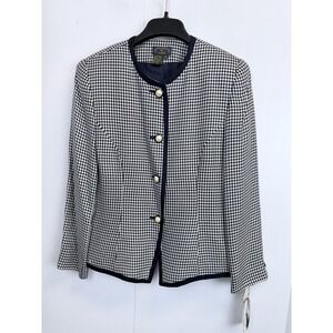 Vintage Charter Club Jacket Womens‎ Size 12P Navy Cream Houndstooth NEW